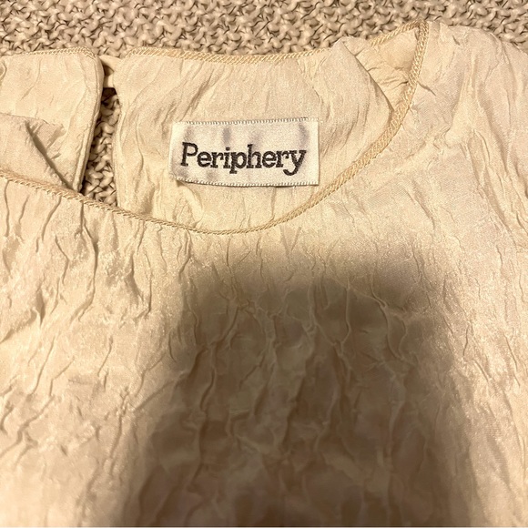 Periphery 2 Piece Cream Short Sleeve Lace Elastic Waist Crinkle Pant Suit Sz M - Picture 3 of 11